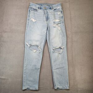 American Eagle Highest Rise Mom Jeans Women's 10 Blue Light Wash Distressed